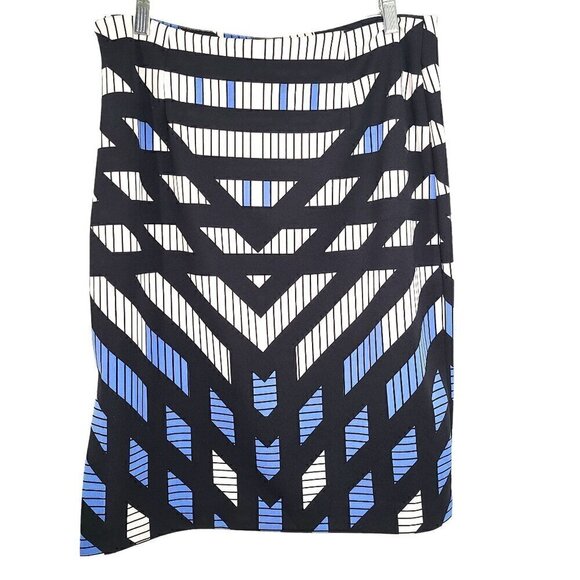 Worthington Black White Blue Striped Knee Length Skirt - Picture 4 of 6